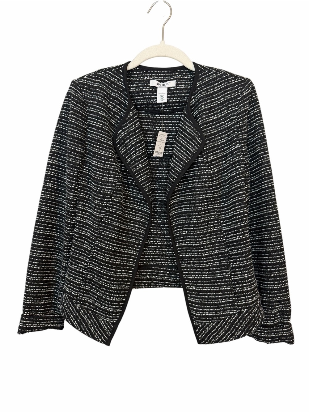 NWT WHBM Open Front Tweed Jacket in Black sz 2
